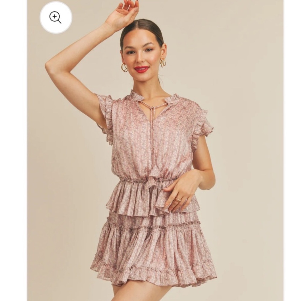 RESET Pink Floral Ruffle Tiered Midi Dress Size M